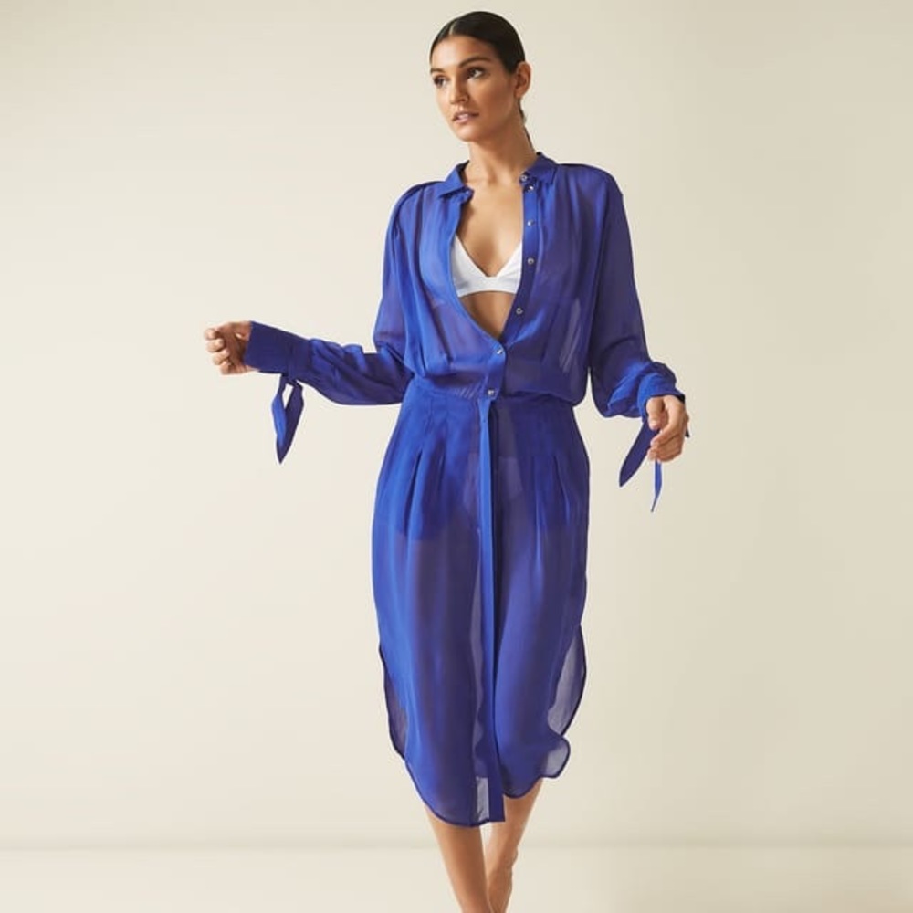 Reiss Myla Longline Sheer Shirtdress
